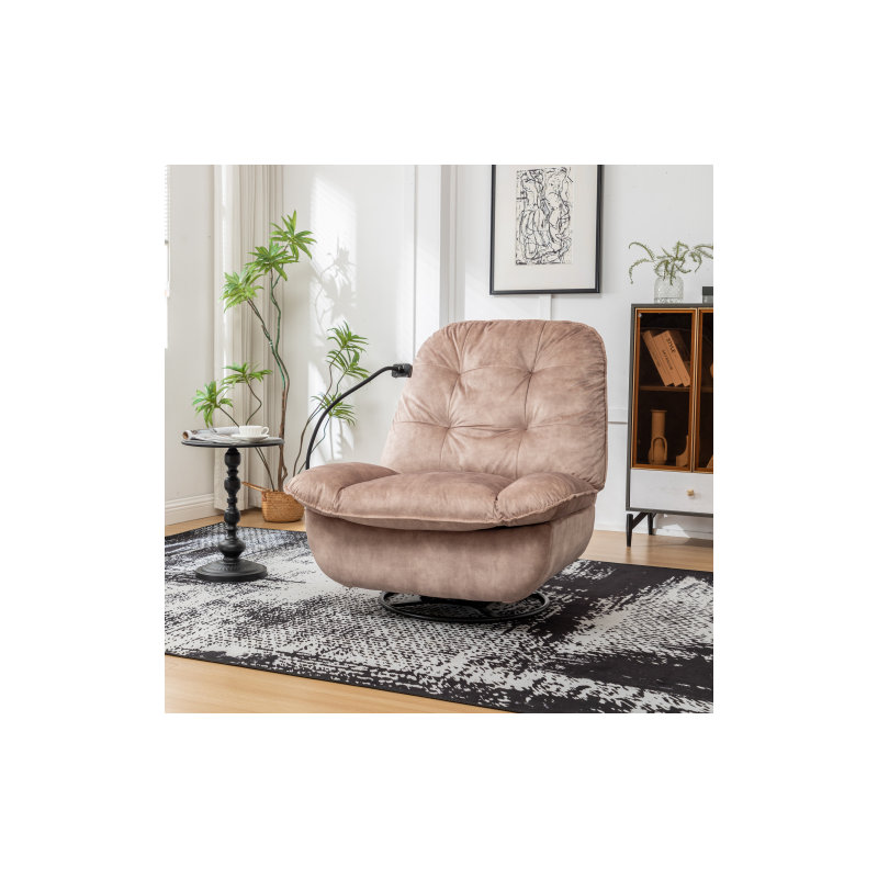 Swivel Recliner Chair, Oversized Lazy Reading Chair with Removable Phone Holder, Manual Push Back Rocking Chair, Velvet Upholstery Recliner for Living Room Bedroom