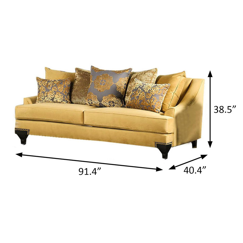 91.4" W Traditional Sofa, Gold, Gold/Grey Fabric