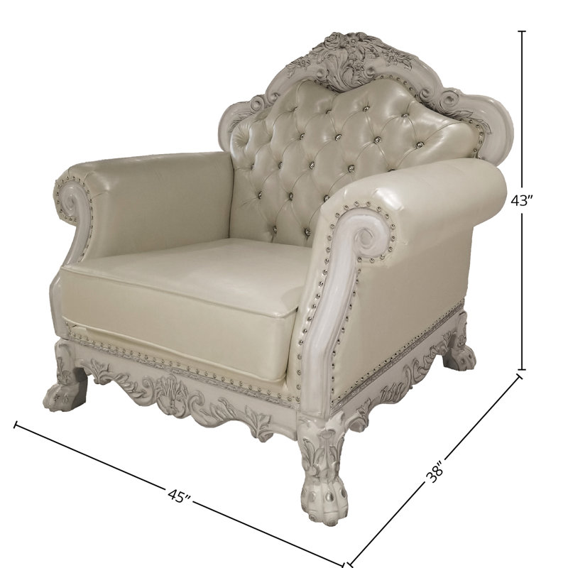 Fauteuil en cuir synthétique - blanc os, modèle, coussin à dossier serré, plancher de 8 po, fauteuil d'une capacité de 220 lb en cuir blanc, motif, profondeur de l'ensemble de 46 po, hauteur de 29 po