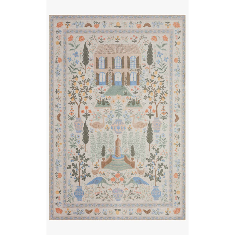 Tapis floral tissé à la maison beige et floral, Tapis de couloir 2 pi 7 po x 9 pi 10 po