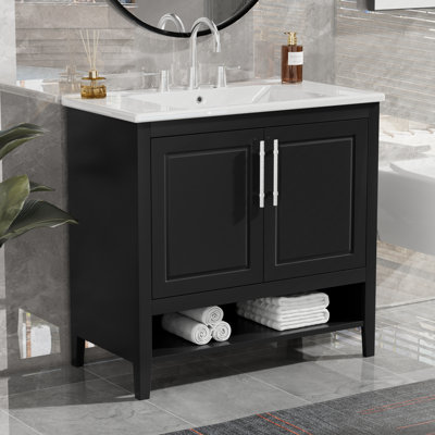 Ensemble de meuble-lavabo simple 36 po avec plateau en céramique Amany