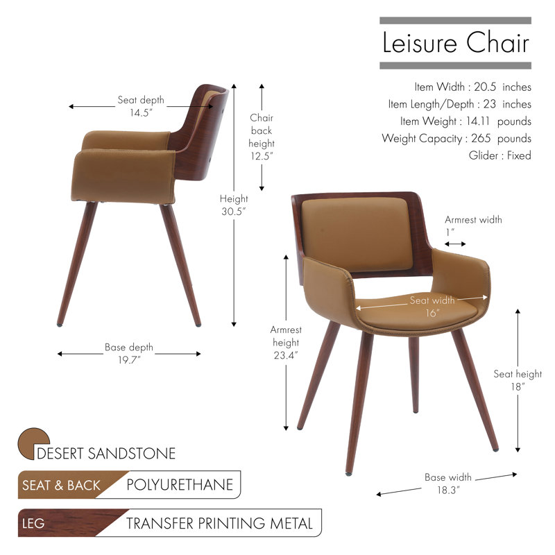 Nunda Faux Leather Mid-Century Dining Chair, Desert Sandstone