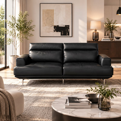 Modern Home Style Sofa with Soft Cushion Top Grain Leather Upholstery Comfortable and Stylish Seating Perfect for Living Room or Family Room