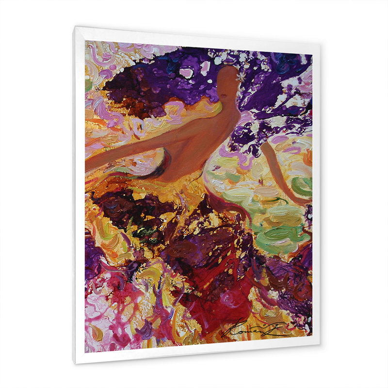 Abstrait mauve dansant - décoration murale moderne et contemporaine en toile, H 32 po x l 16 po x P 1 po, Cadre photo blanc