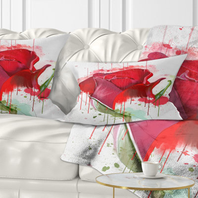 Coussin lombaire en aquarelle de couleur floral rose