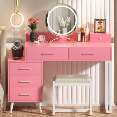 Meuble-lavabo avec miroir et tabouret Foivos