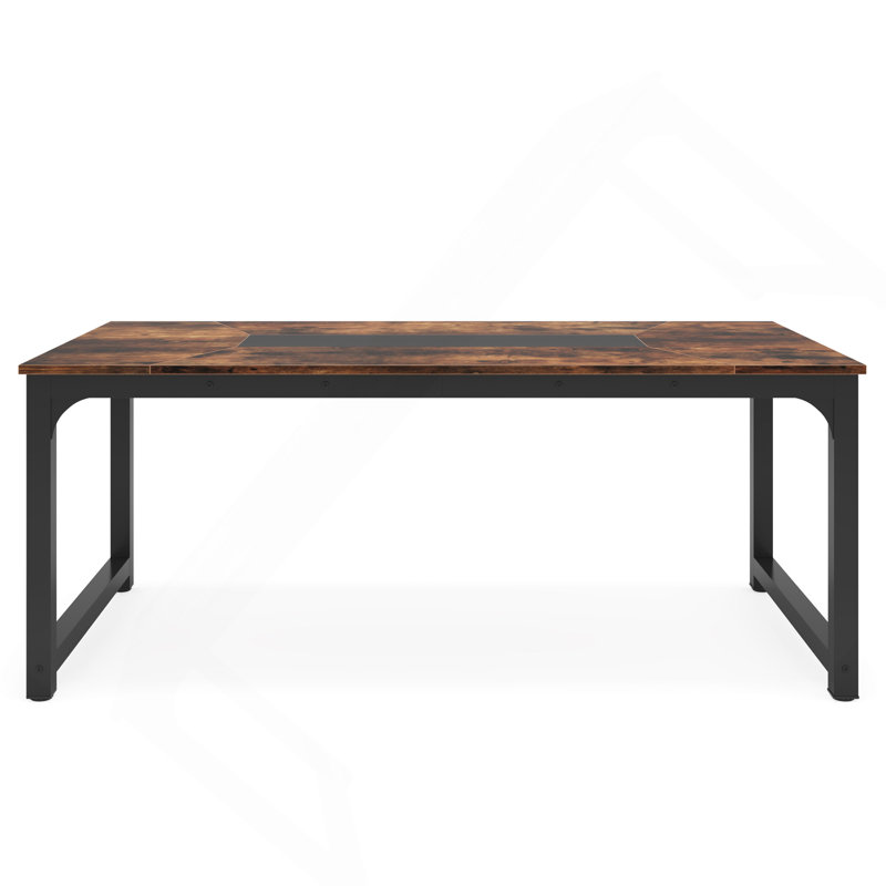 71" Industrial Dining Table For 6–8 People, Rustic Rectangular Kitchen & Dining Room Table With Heavy-Duty Metal Frame, Workstation Or Game Night – Rustic Brown & Black
