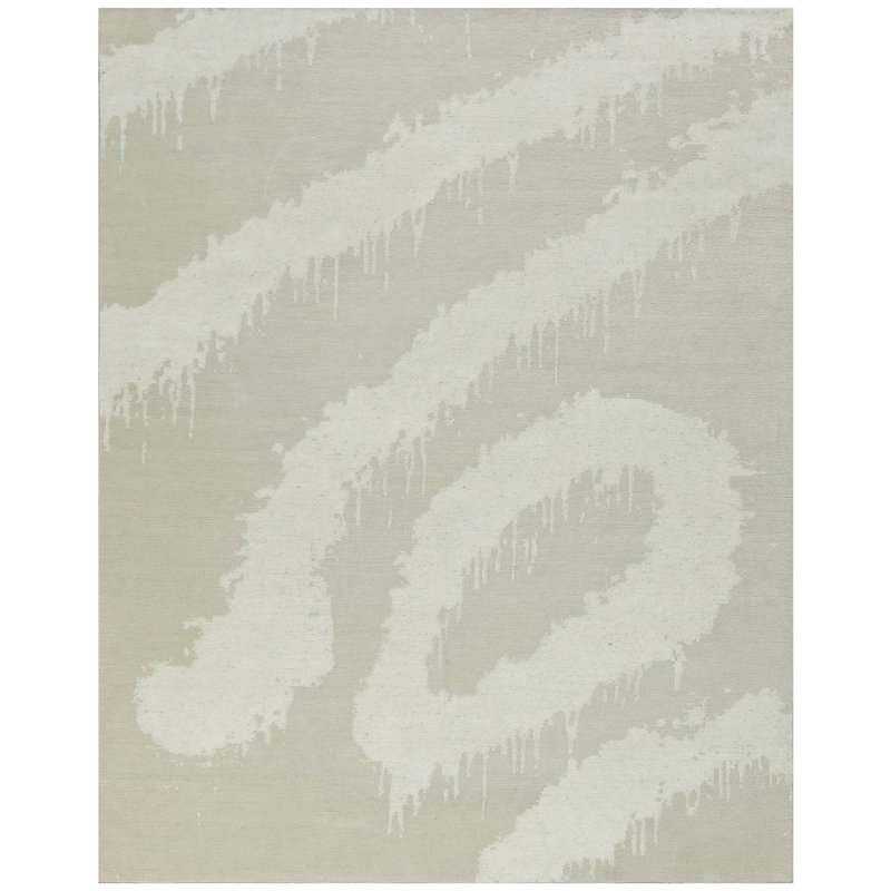 Hand Knotted Abstract Area Rug in Ivory/Light Khaki, Rectangle 9' x 12'