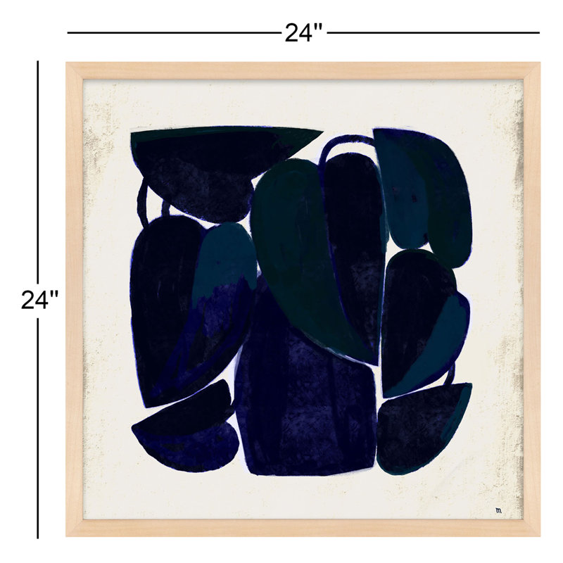 Chataignier Blue Floral - Painting on Paper, Cadre érable, H 24 po x l 24 po x P 1,25 po