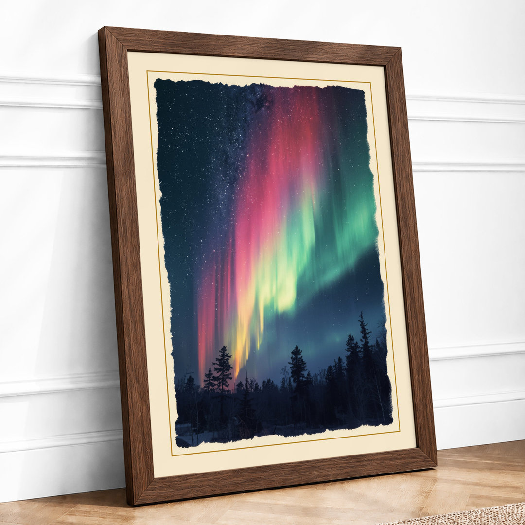 Aurora Borealis Forest Scandinavian - Framed Print