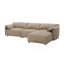 Luxueux canapé modulaire en suède brun clair avec coussins en duvet et siège à ressorts ensachés, parfait pour le confort et le style modernes.