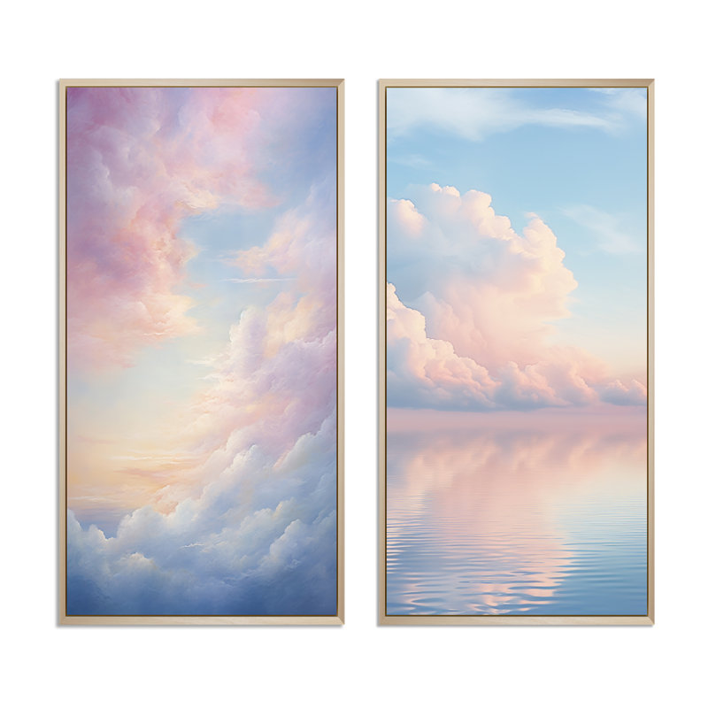 «Pink Sky Photo Celestial Reflections», 2 pièces, Encadrement brun, H 24 po x l 20 po