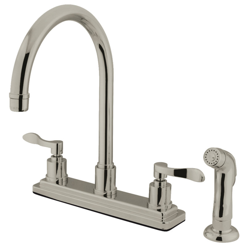 Kingston Brass Two-Handle 4-Hole 8" Centerset Kitchen Faucet with Side Sprayer, Brushed Nickel