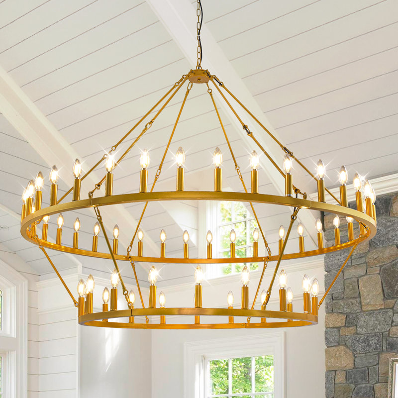 Héritage Orbitale 60 po Lustre en métal 54 lumières de style bougie de roue de chariot avec chaîne réglable pour grands salons, grandes pièces ou foyers