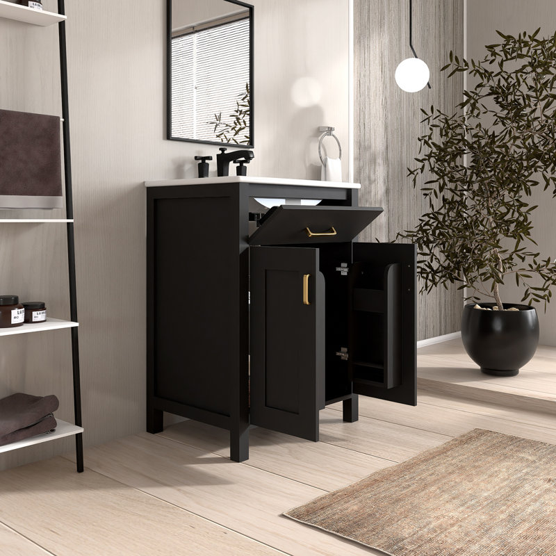Meuble-lavabo simple 24,2 po avec comptoir en céramique, Noir
