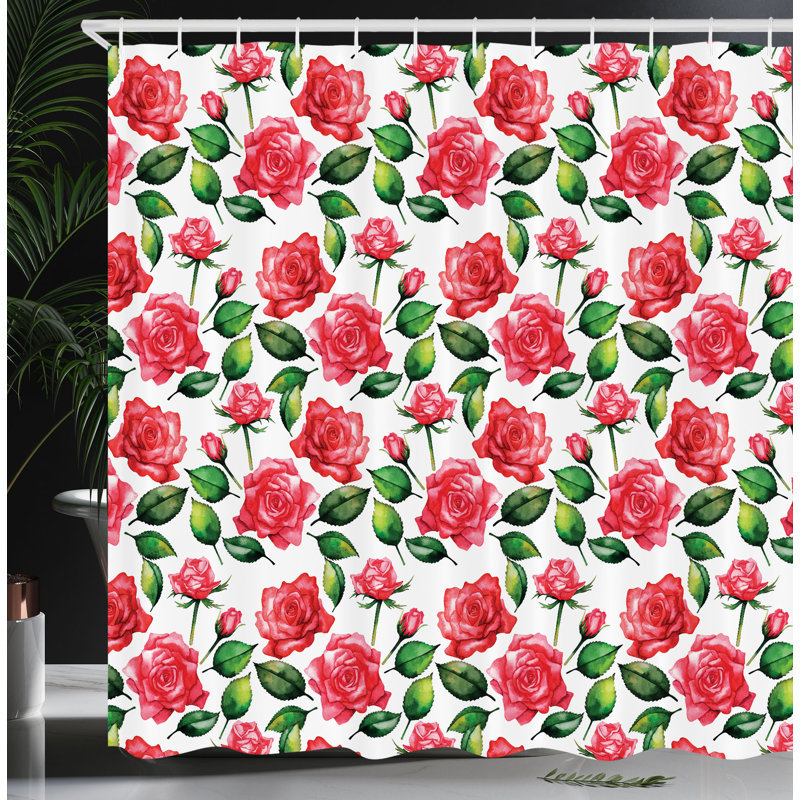 Floral Shower Curtain with Hooks Included, 70" H x 69" W