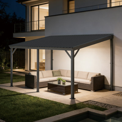Pergola murale de terrasse avec toit en acier galvanisé incliné