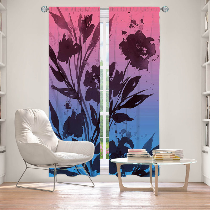 Rideau en polyester, L 20 po x L 82 po, Rose / bleu