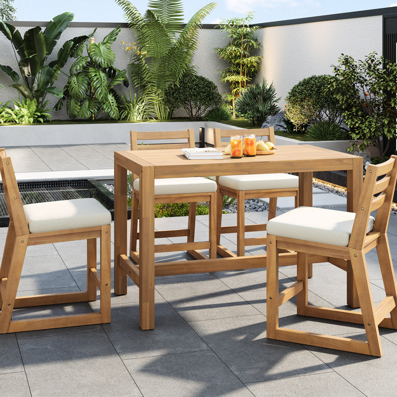Patio rustique en bois 5 pièces avec assise confortable, résistant aux égratignures et à la décoloration