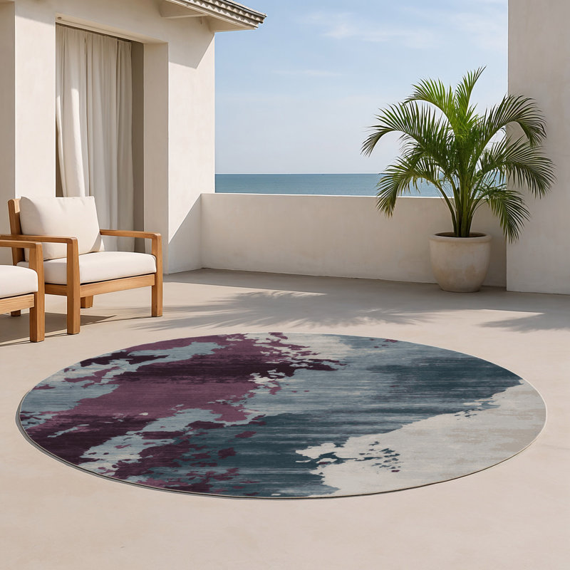 Watercolor Purple Indoor and Outdoor Area Rug, Round 5'