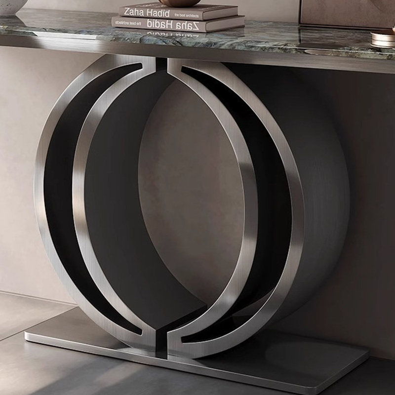 Console de style italien en pierre frittée., Noir/vert, H 33,4 po x l 62,9 po x P 13,7 po