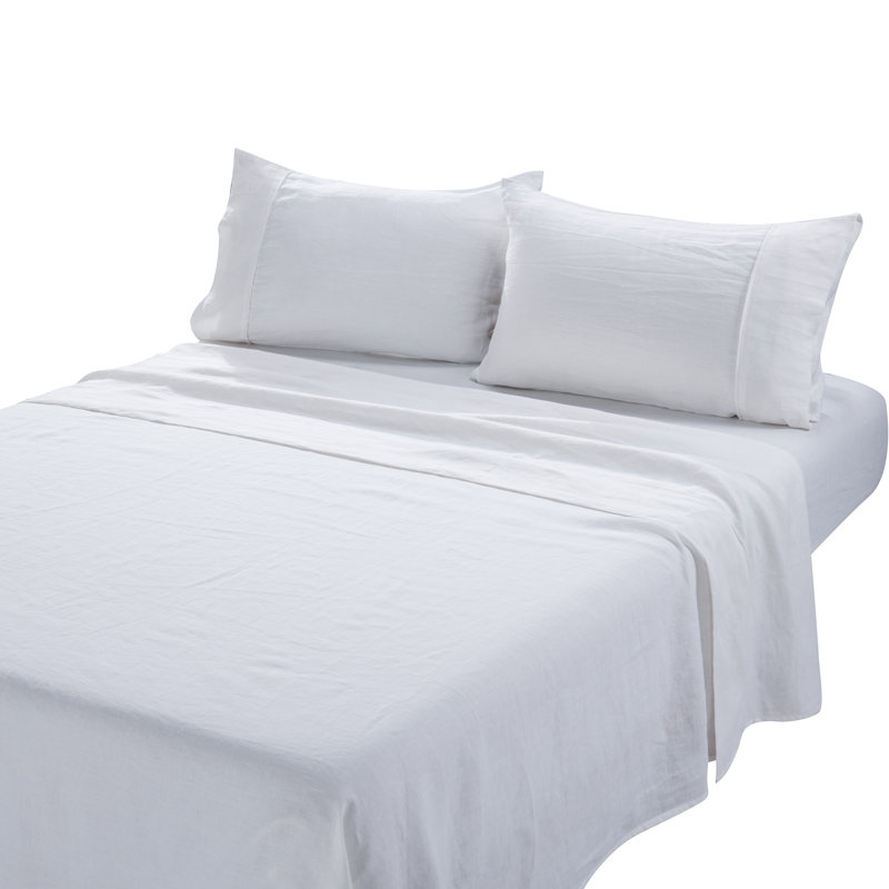 Stone Washed Pure Linen Sheet Set, Fitted Sheet 16" Pocket, Queen, Cream
