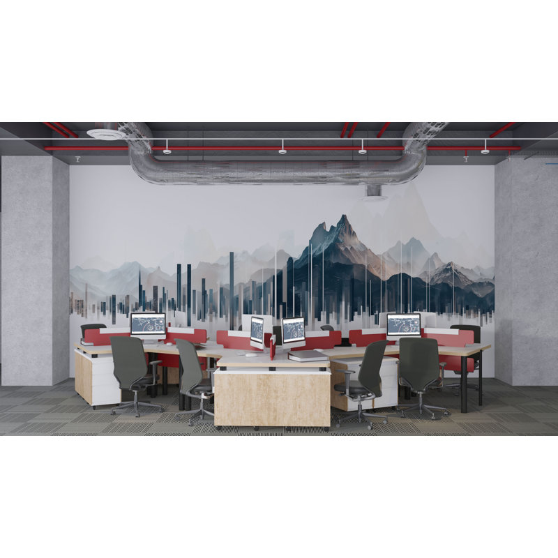 Décalcomanie murale Mountain City, horizon urbain, vinyle, décoration de bureau moderne, 674MV, 13 x 24 pouces