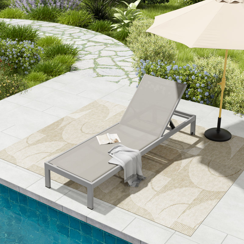 Mays 1-Piece Gray Aluminum Patio Chaise Lounge With PVC-coated polyester Fabric