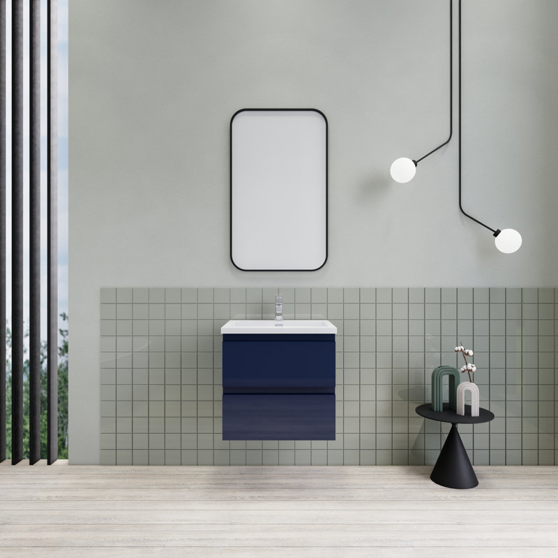 Meuble-lavabo flottant moderne simple Alcester Ivy Bronx, Bleu brillant