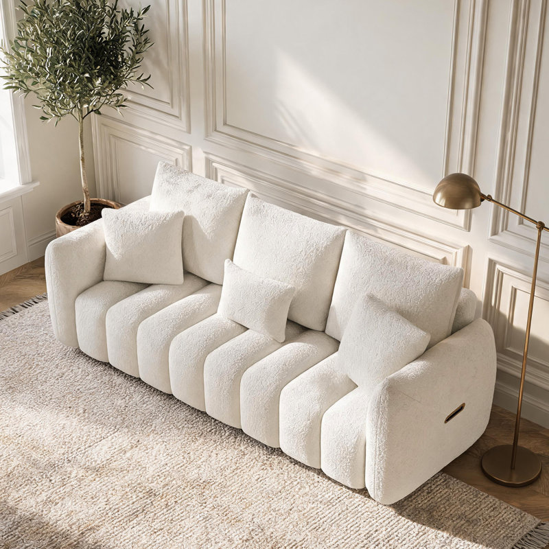 Canapé 81 po en polaire rembourré avec 3 coussins assortis, Blanc