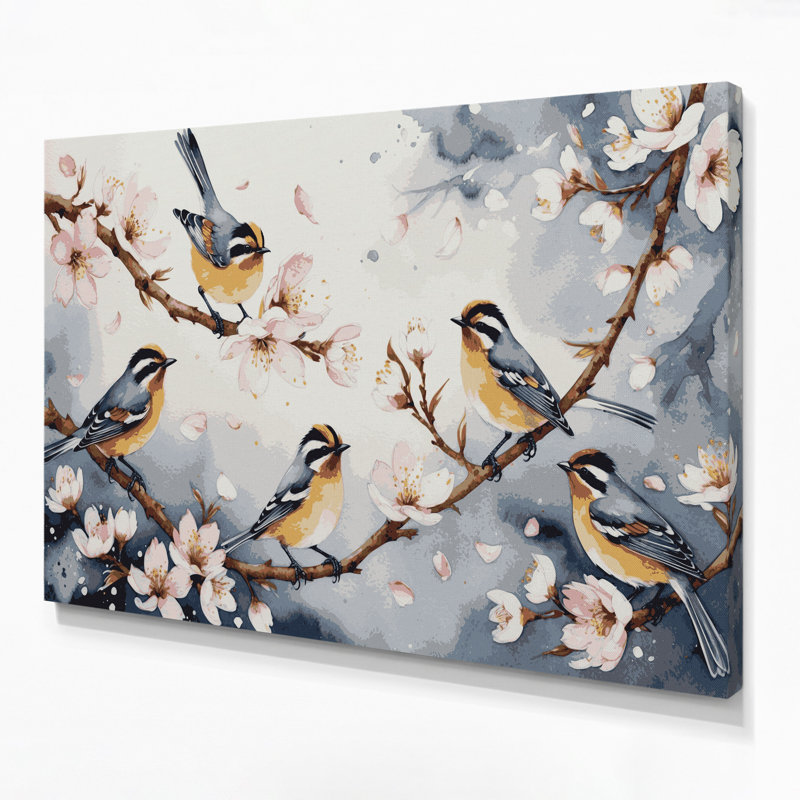 «Birds European Goldcrest», art mural sur toile grise, H 24 po x l 36 po