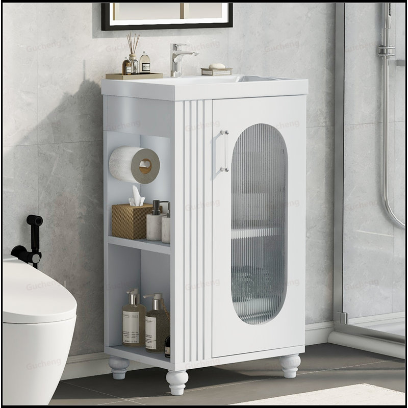 Meuble-lavabo avec lavabo et tablette réglable, Blanc