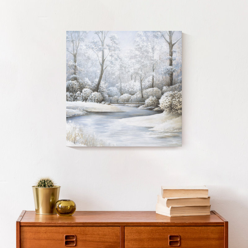 Paysage de ruisseau d'hiver sur toile, H 12 po x l 12 po x P 1,25 po