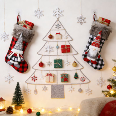 Chaussette de Noël 2 pièces à motif écossais Gnome - rouge noir pour elle et blanc noir pour lui, chaussettes de Noël 48 cm / 18,9 po