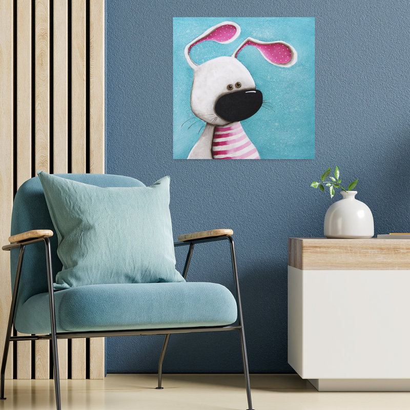 Le lapin rose, art contemporain forêt lapin, H 18 po x l 18 po