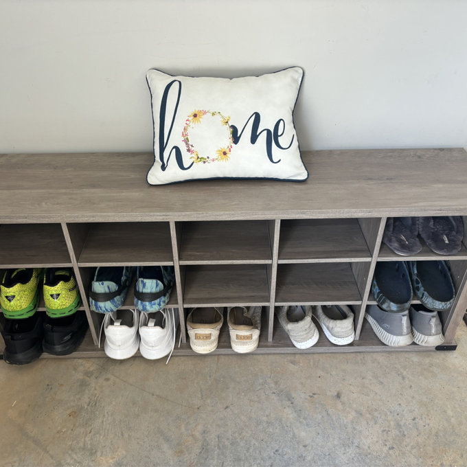 Sarana 15 Pair Shoe Storage Bench with Adjustable Shelves - Honey Brown