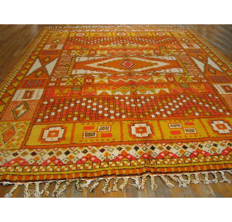 Energetic Yellow/Saffron Ground & Special Geometric Design Antique Moroccan Rug