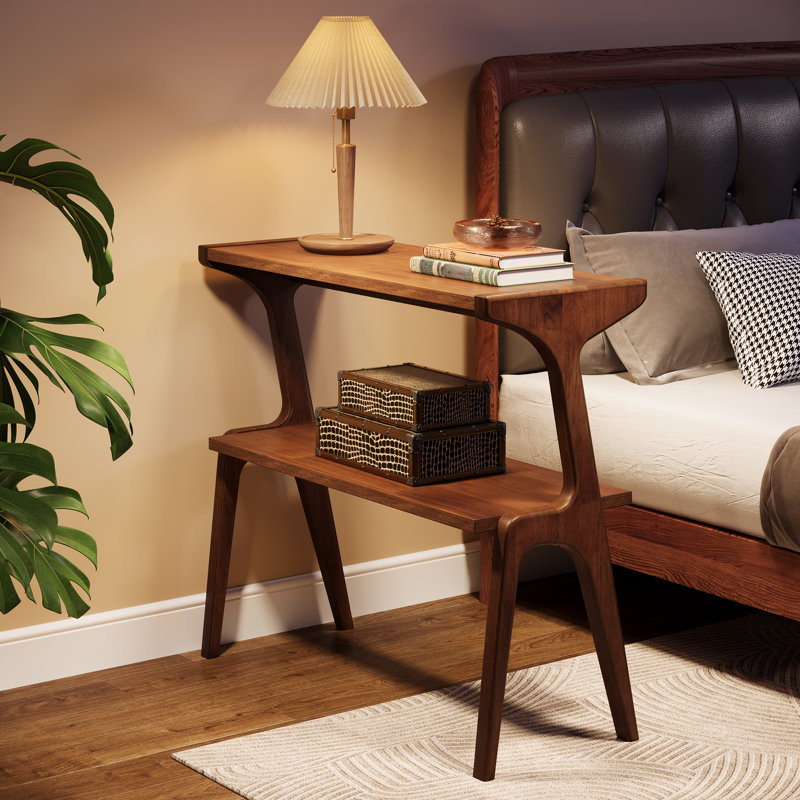 Table de bout mince Nekayla avec pieds en bois massif, Brun rustique