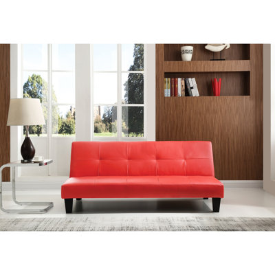 Lit rouge pour deux personnes - Design moderne, rembourrage en mousse, sans accoudoirs, siège ferme, assemblage facile de style décontracté, structure en bois, similicuir, dossier, s'adapte aux espaces de vie intimes