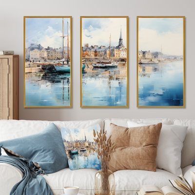«Normandie French Port Landscape - France», ensemble d'art sur toile