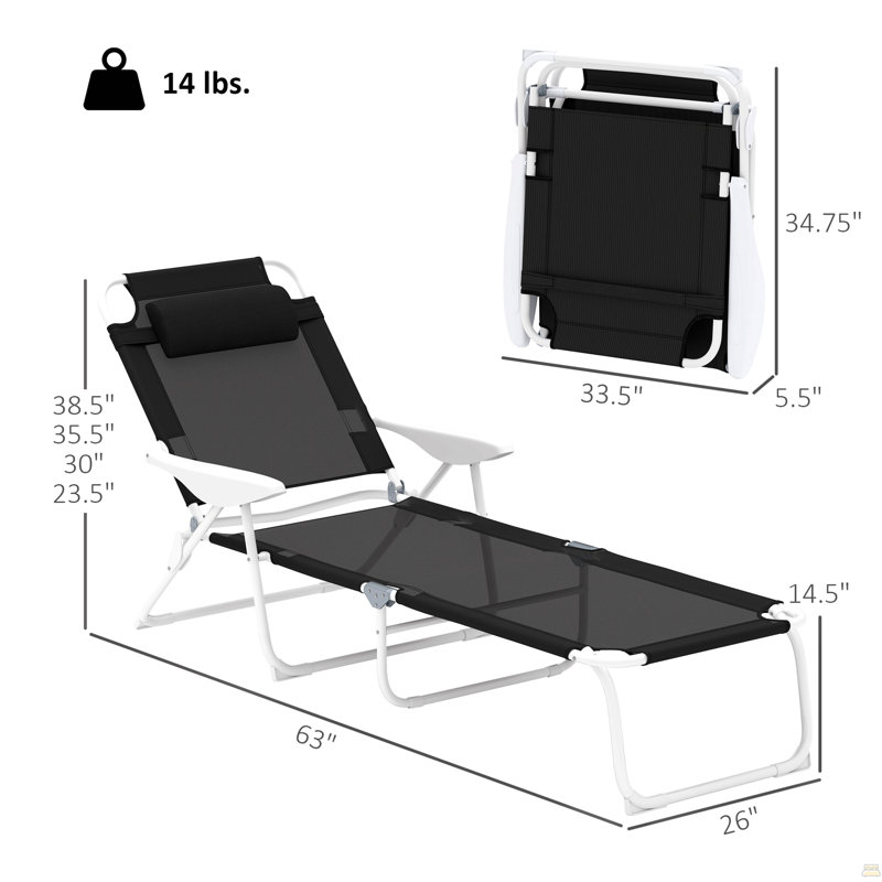 Outdoor Tanning Chair,Folding Chaise Lounge Chair, Black