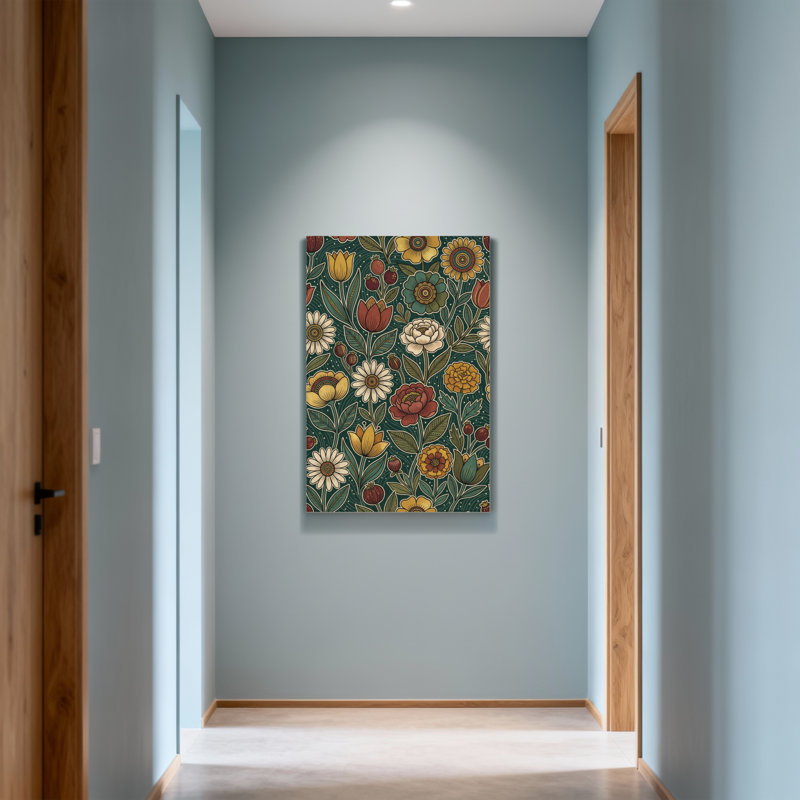 Motif floral de plantes et de fleurs aux couleurs vives et aux feuilles, H 48 po x l 32 po