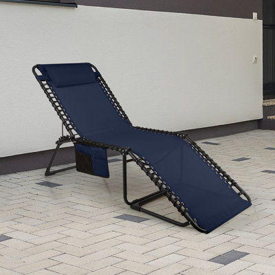 Lounge Chair Outdoor Furniture - 3 Position Adjustable Beach Chair - Folding Chair with Pocket and Pillow - Patio Furniture by Lavish Home by Ebern Designs
