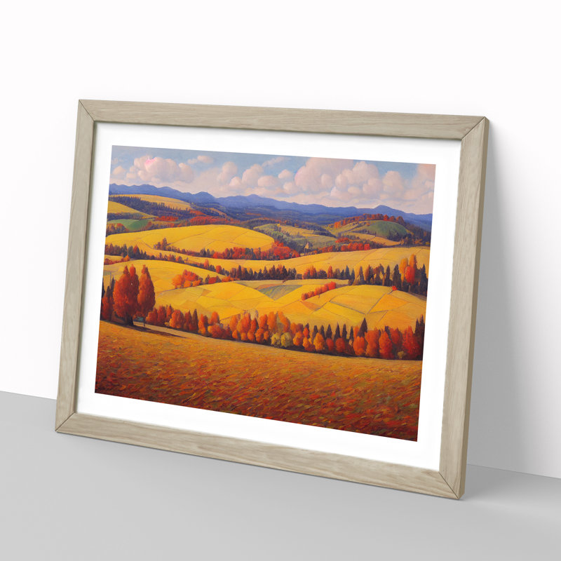 Autumn Meadow Landscape Vol.1 - Single Picture Frame Print, 25cm H x 34cm W x 2cm D, Oak Framed