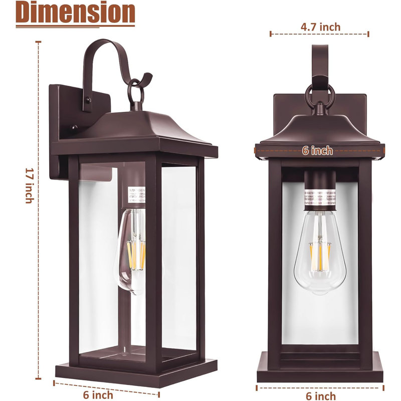Large Outdoor Wall Light 17 Inch, Vintage Exterior Light Fixture With IP65 Waterproof Clear Glass, Farmhouse Outside Wall Sconce Porch Light For Front Door Backyard, Oil Rubbed