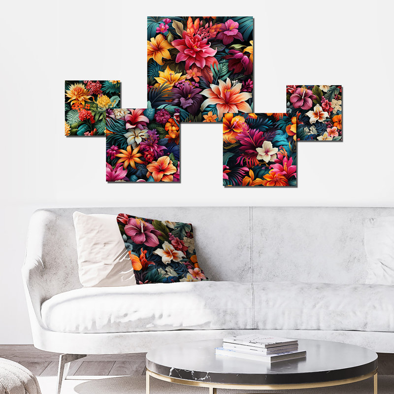 Jungle Splendor, motif tropical - ensemble d'art mural floral de 5