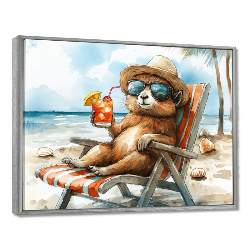 Saxton - art mural animaux côtiers, H 16 po x l 32 po x P 1 po, Toile argentée avec cadre flottant