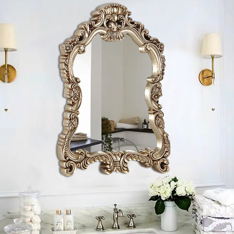 Large Vintage Arch French Shield Wall Mirror Decor 19Th Century Champagne Gold Art