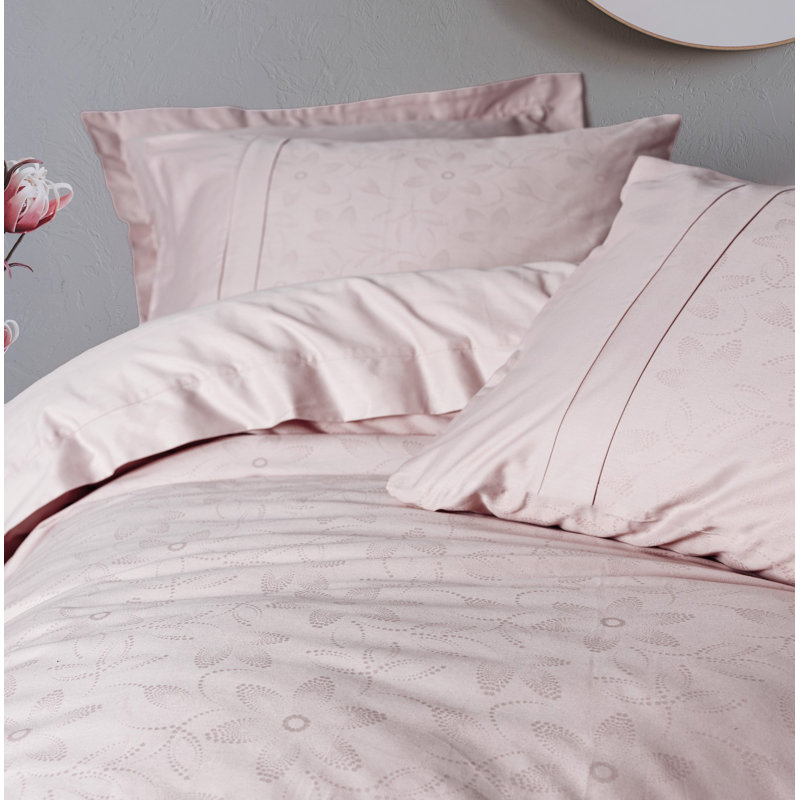 Ensemble de housse de courtepointe 100% coton satiné, conception jacquard, couleur poudre | Comprend une housse de couette 79 x 87, un drap plat 94 x 102, 20 x 28 (4 pièces) | Ensemble de literie élégant et luxueux lavable à la machine, à densité de tissage de 211 fils