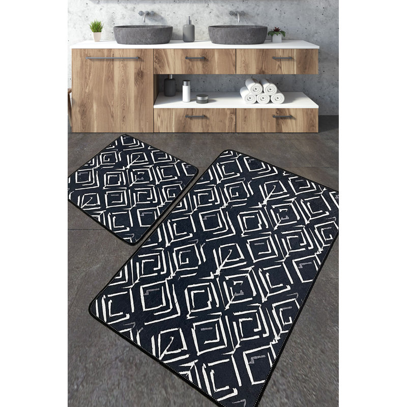 Luxurious Bathmat Set (2 Pieces), Antibacterial Polyester, 23.6 x 39.4 inches & 19.7 x 23.6 inches | Soft 0.4-inch Pile Height, Non-Slip Underside, Machine Washable | Ideal for Bathroom Comfort & Safety